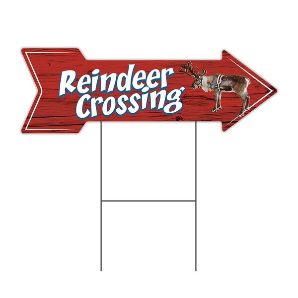 Reindeer Crossing Arrow Yard Sign Funny Home Decor 30in Wide